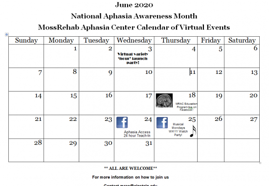MossRehab Aphasia Center Calendar of Events