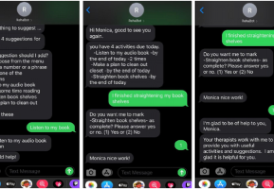 Cell phone screen with texts from the chatbot.